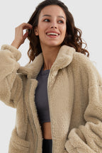 Drawstring Hem Fleece Zip-Up