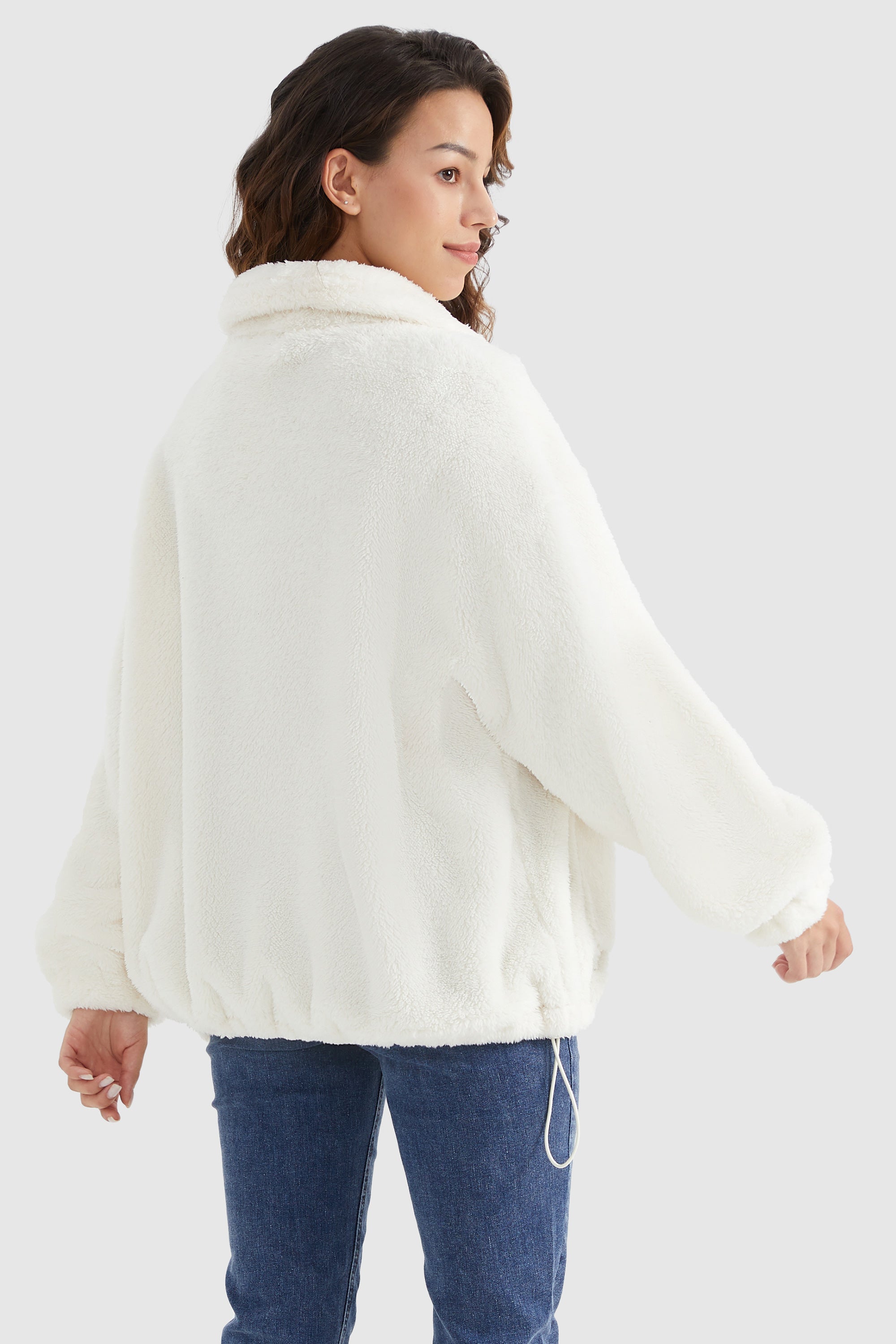 Drawstring Hem Fleece Zip-Up