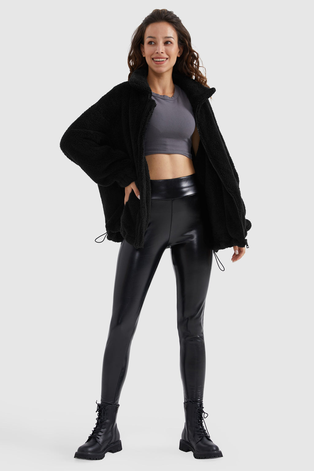 Drawstring Hem Fleece Zip-Up