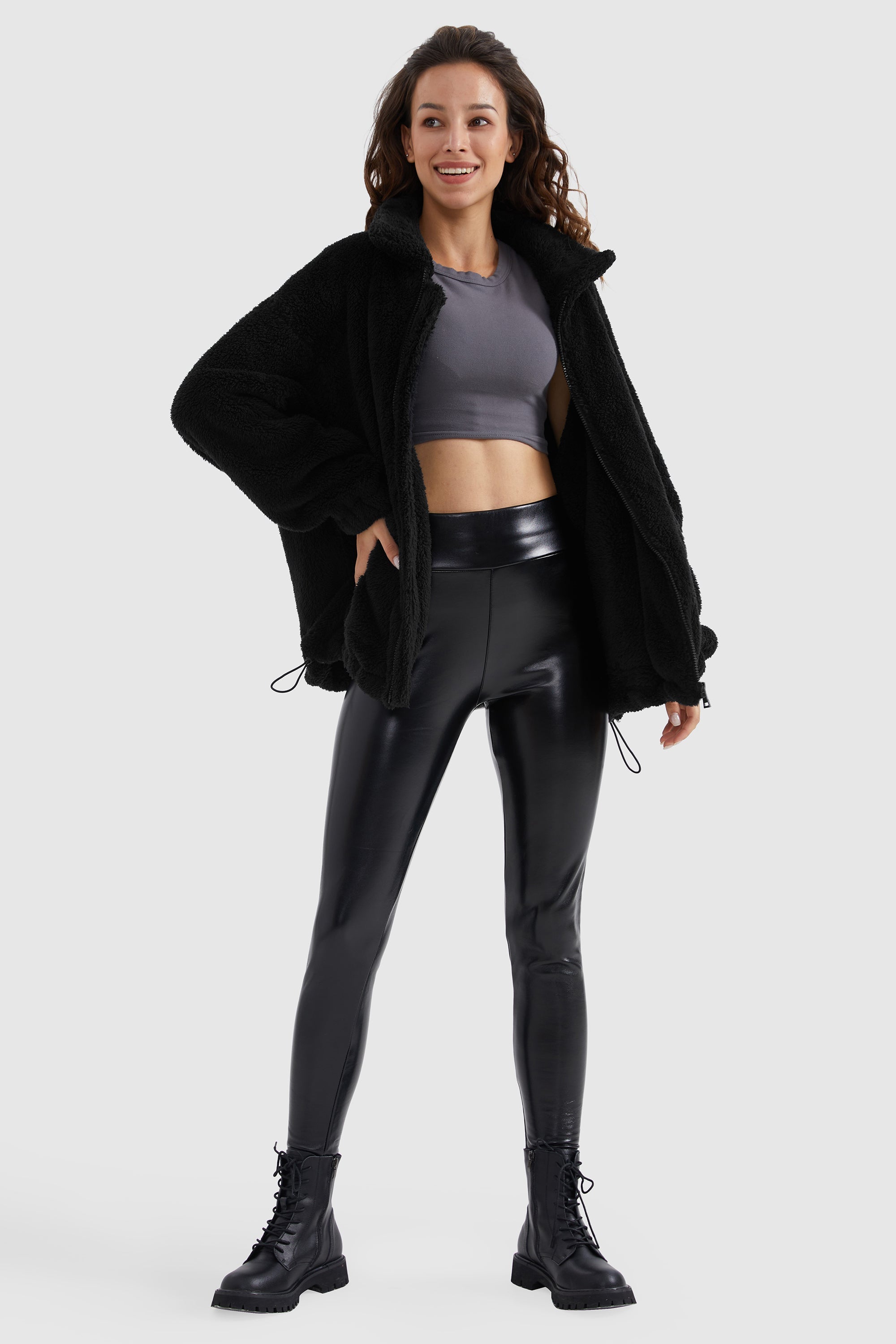 Drawstring Hem Fleece Zip-Up