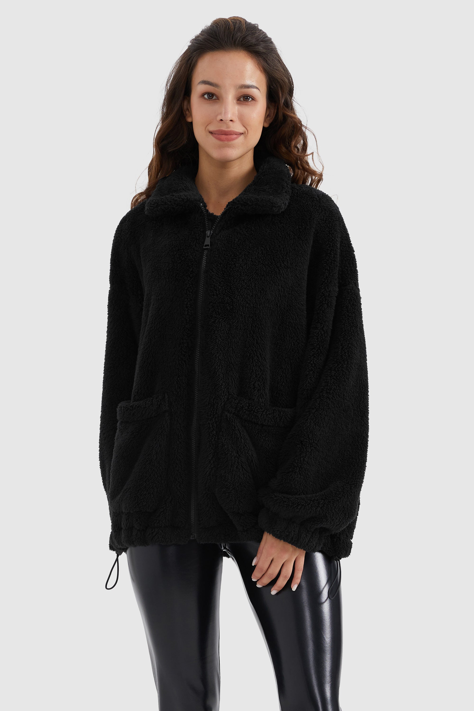 Drawstring Hem Fleece Zip-Up
