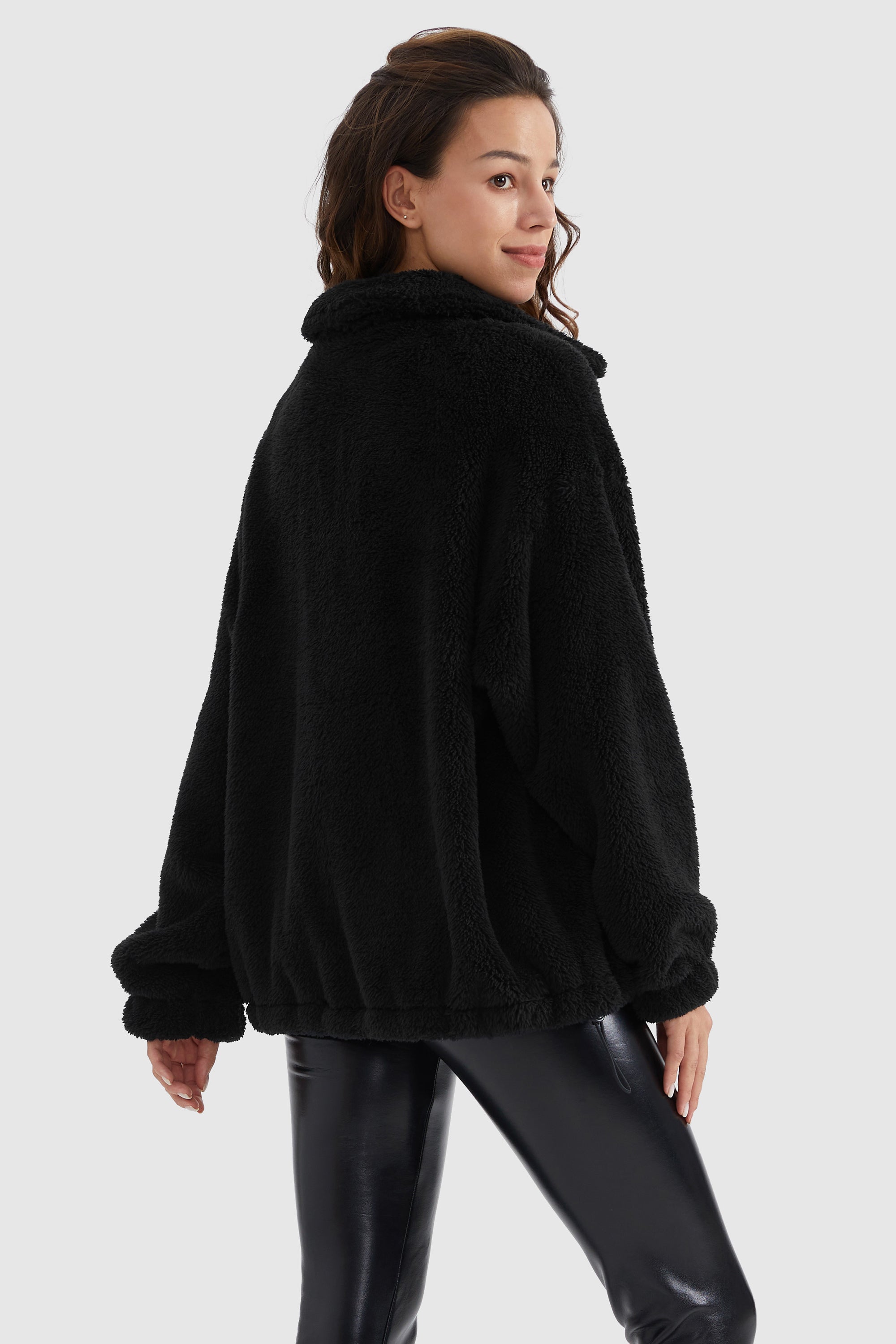 Drawstring Hem Fleece Zip-Up