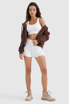 Drawstring Hooded Cropped Sweatshirt