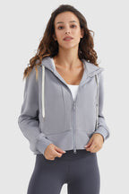 Drawstring Hooded Cropped Sweatshirt