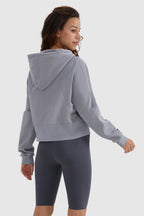 Drawstring Hooded Cropped Sweatshirt