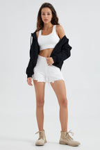 Drawstring Hooded Cropped Sweatshirt
