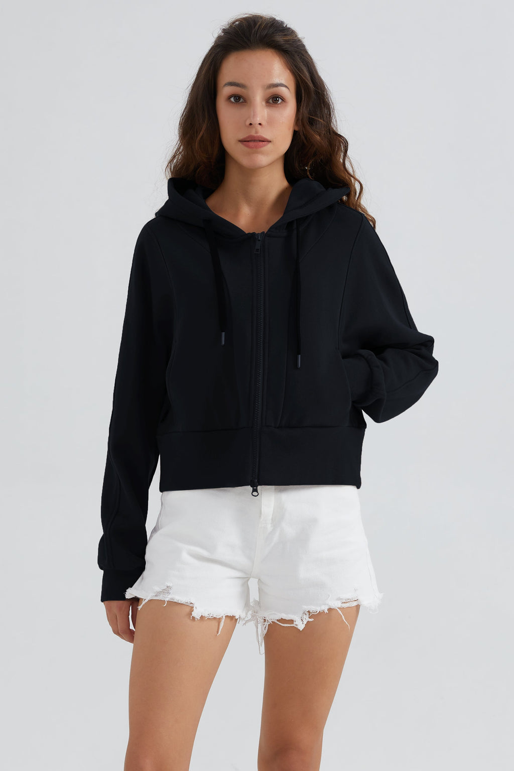 Drawstring Hooded Cropped Sweatshirt