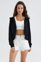 Drawstring Hooded Cropped Sweatshirt