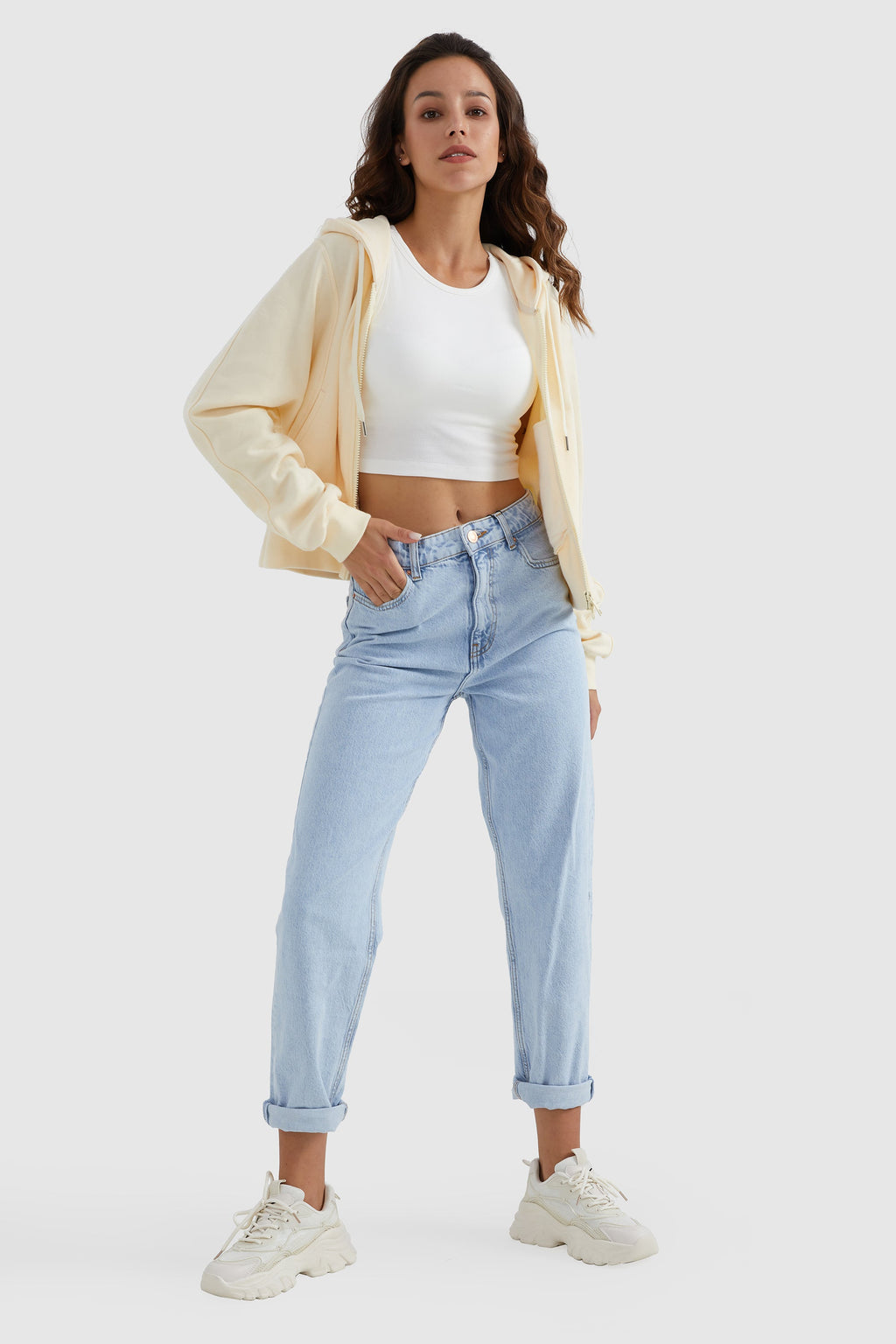 Drawstring Hooded Cropped Sweatshirt