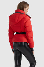 Drawstring Hooded Down Jacket with Detachable belt