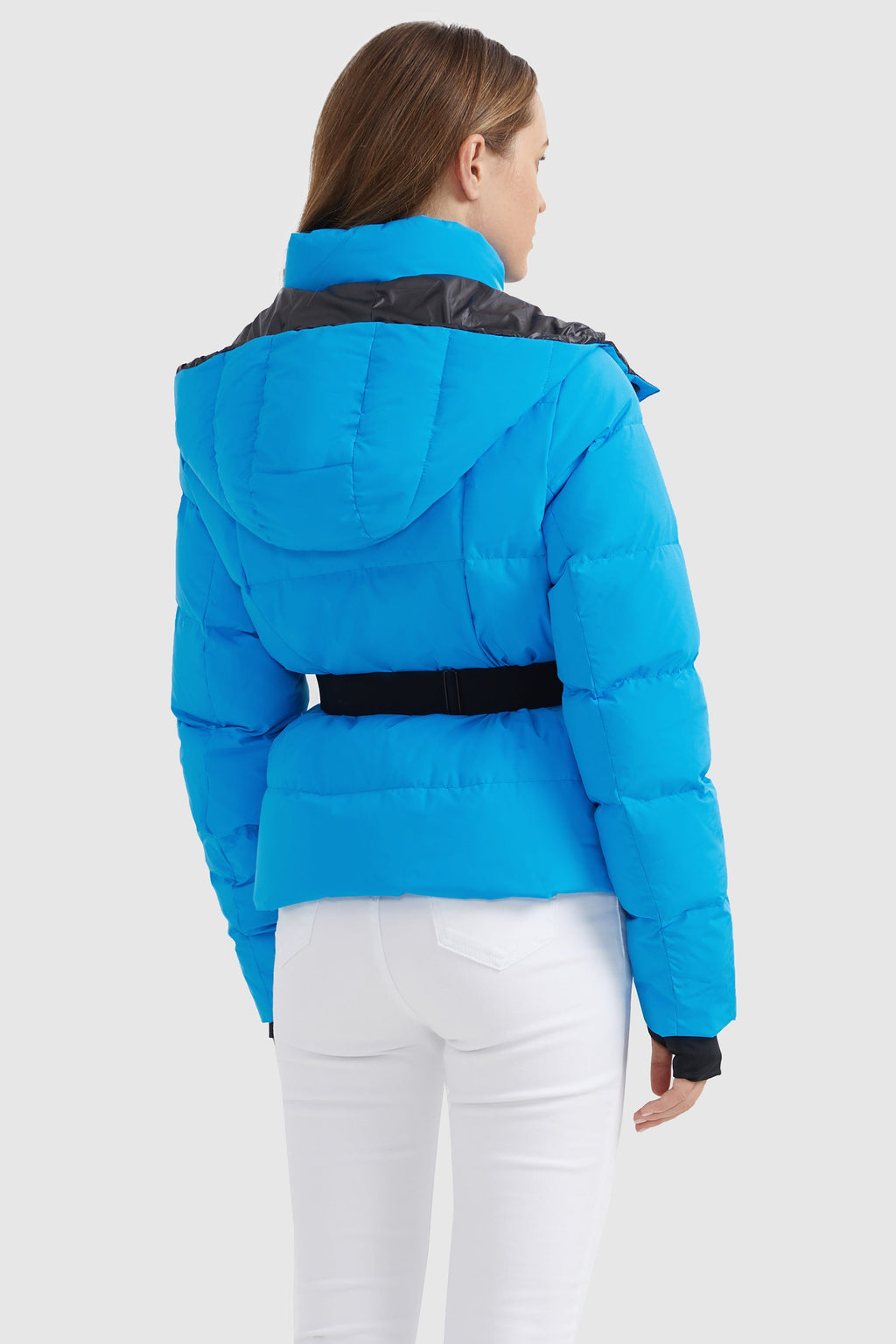 Drawstring Hooded Down Jacket with Detachable belt