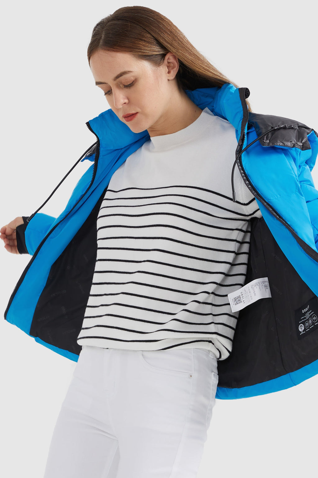Drawstring Hooded Down Jacket with Detachable belt