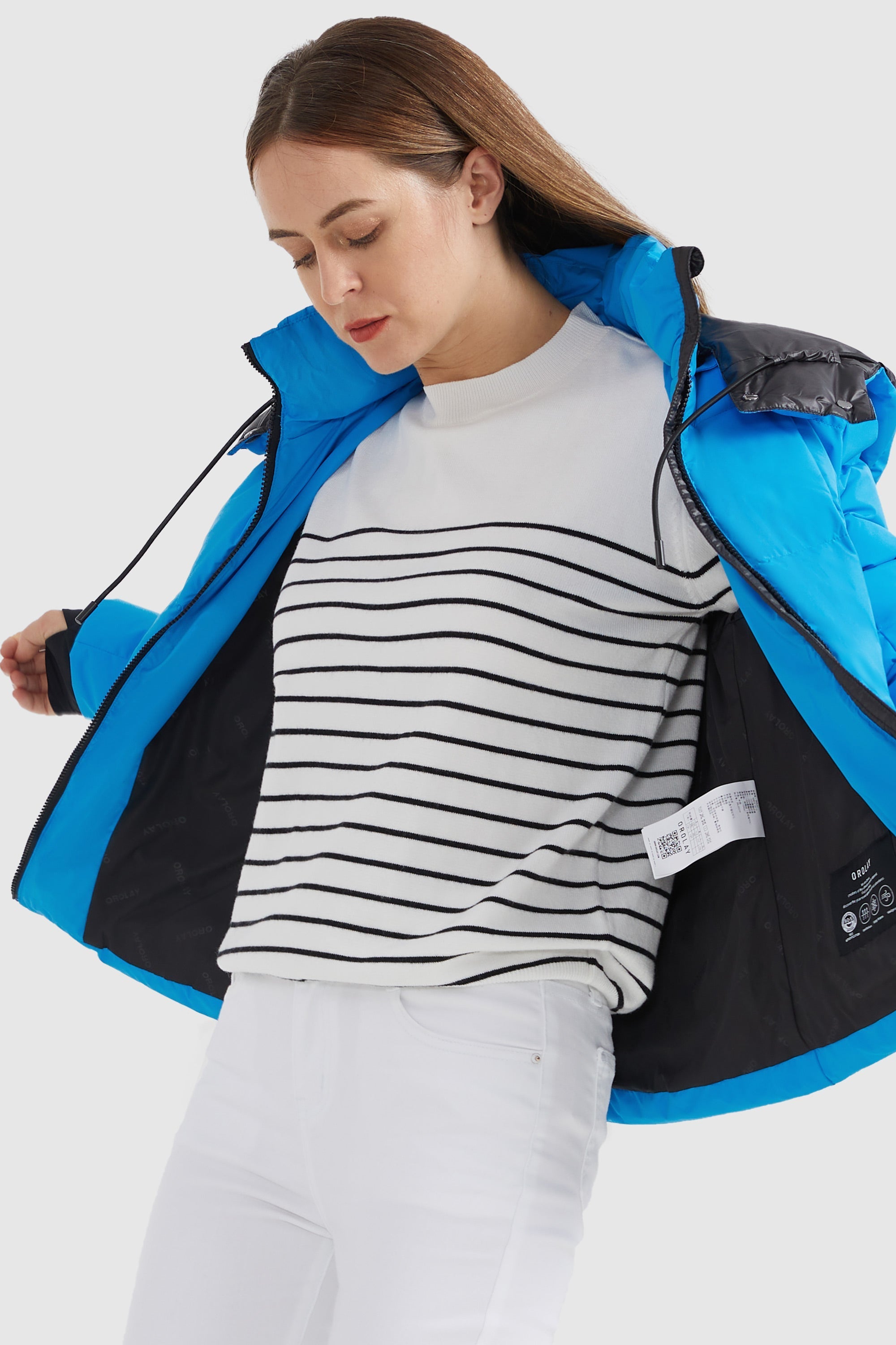 Drawstring Hooded Down Jacket with Detachable belt