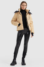 Drawstring Hooded Down Jacket with Detachable belt