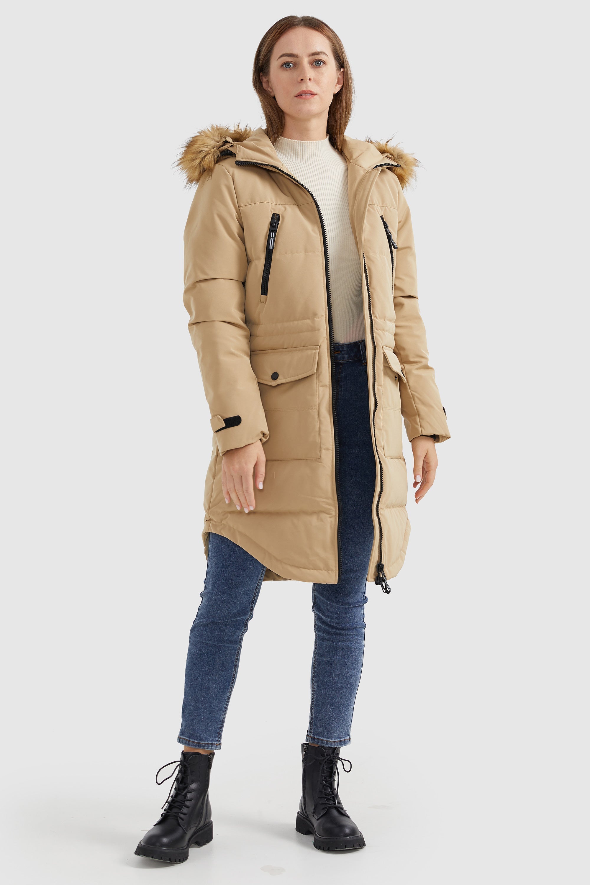 Drawstring Hooded Thickened Down Coat