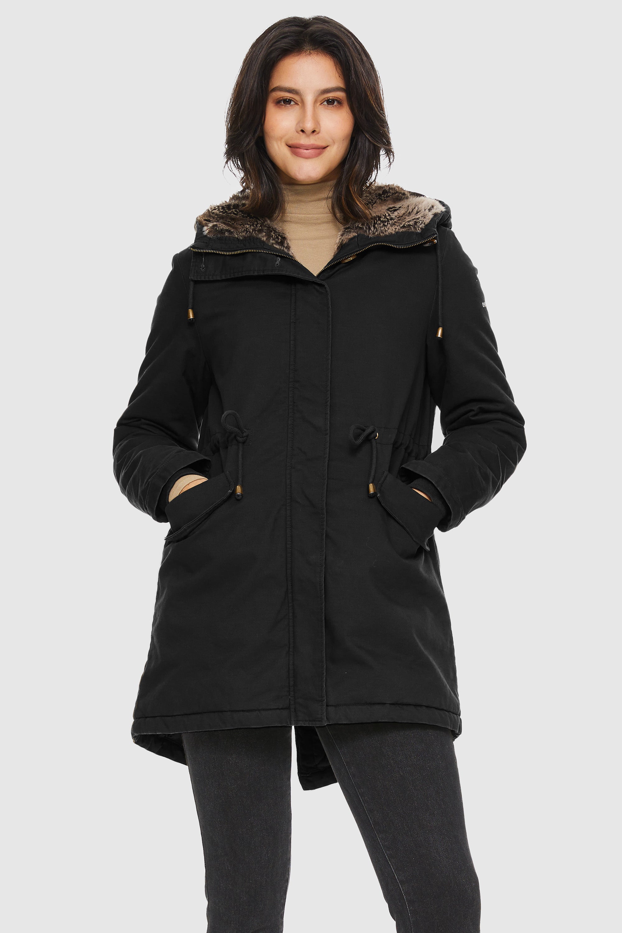 Faux Fur Lined Military Fleece Parka Jacket