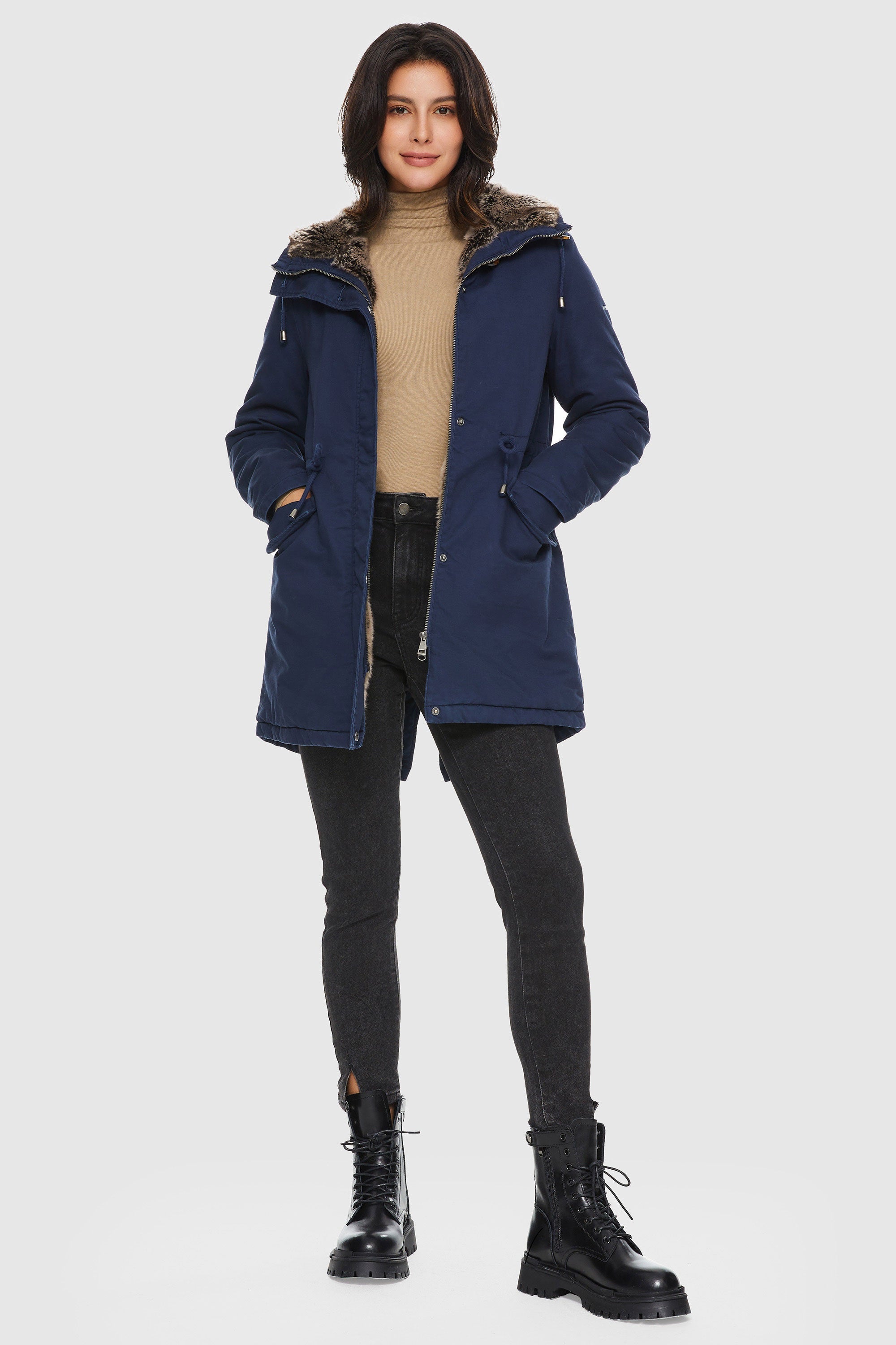 Faux Fur Lined Military Fleece Parka Jacket