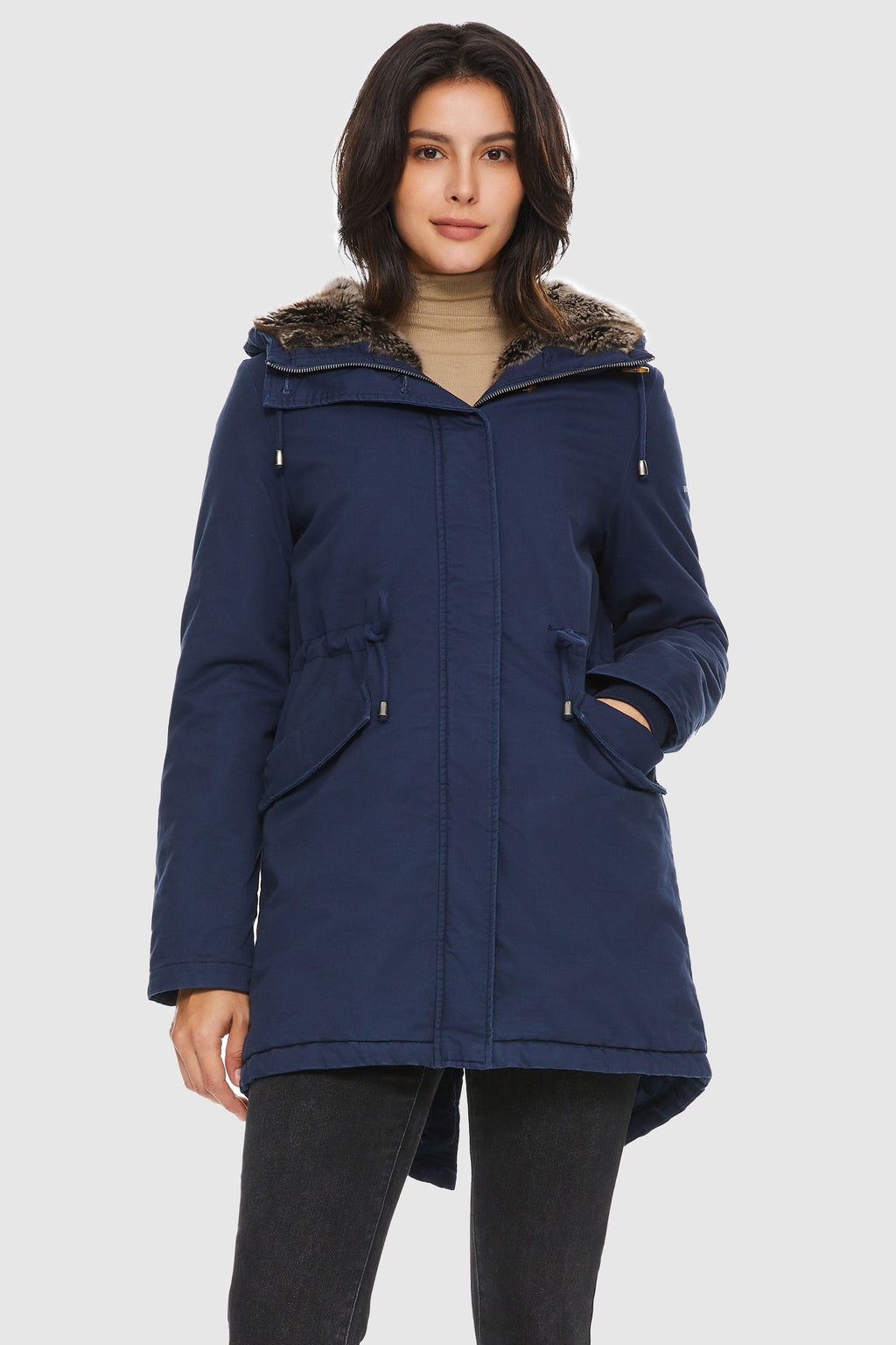 Faux Fur Lined Military Fleece Parka Jacket