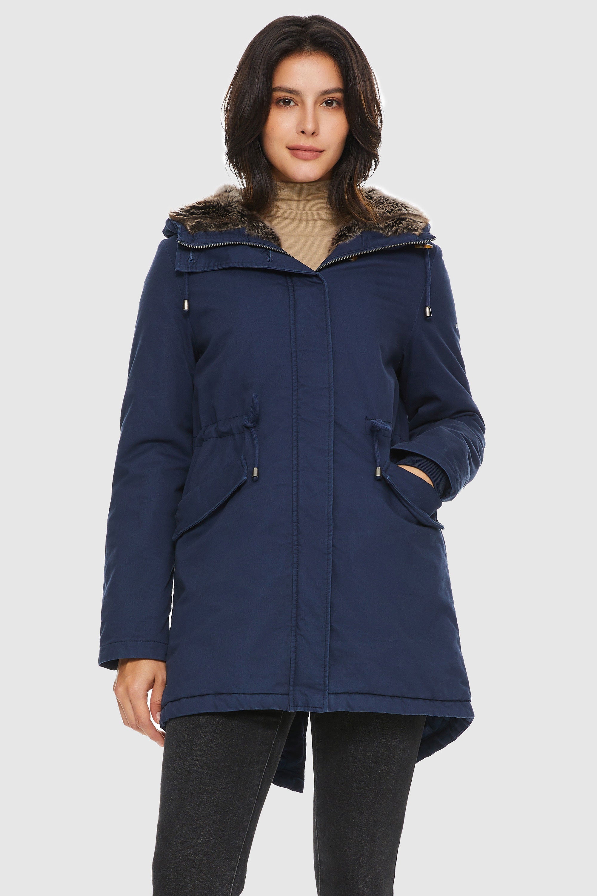 Faux Fur Lined Military Fleece Parka Jacket