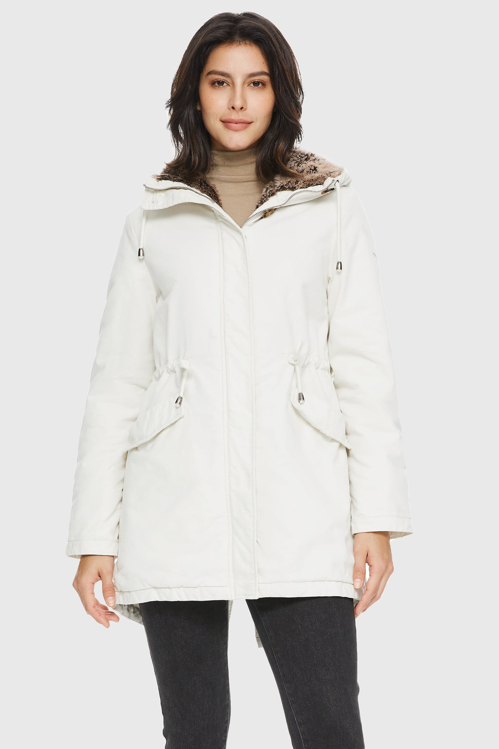 Faux Fur Lined Military Fleece Parka Jacket