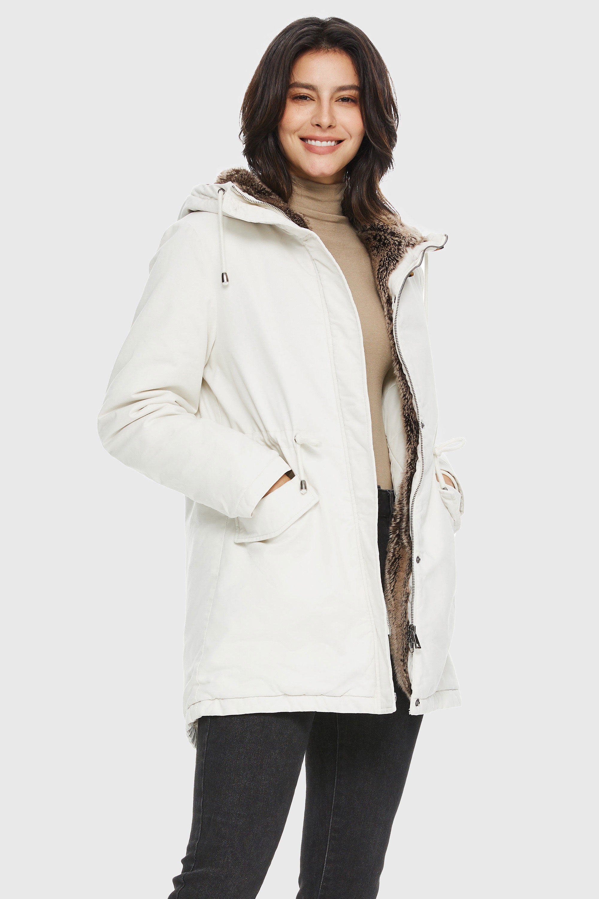 Faux Fur Lined Military Fleece Parka Jacket