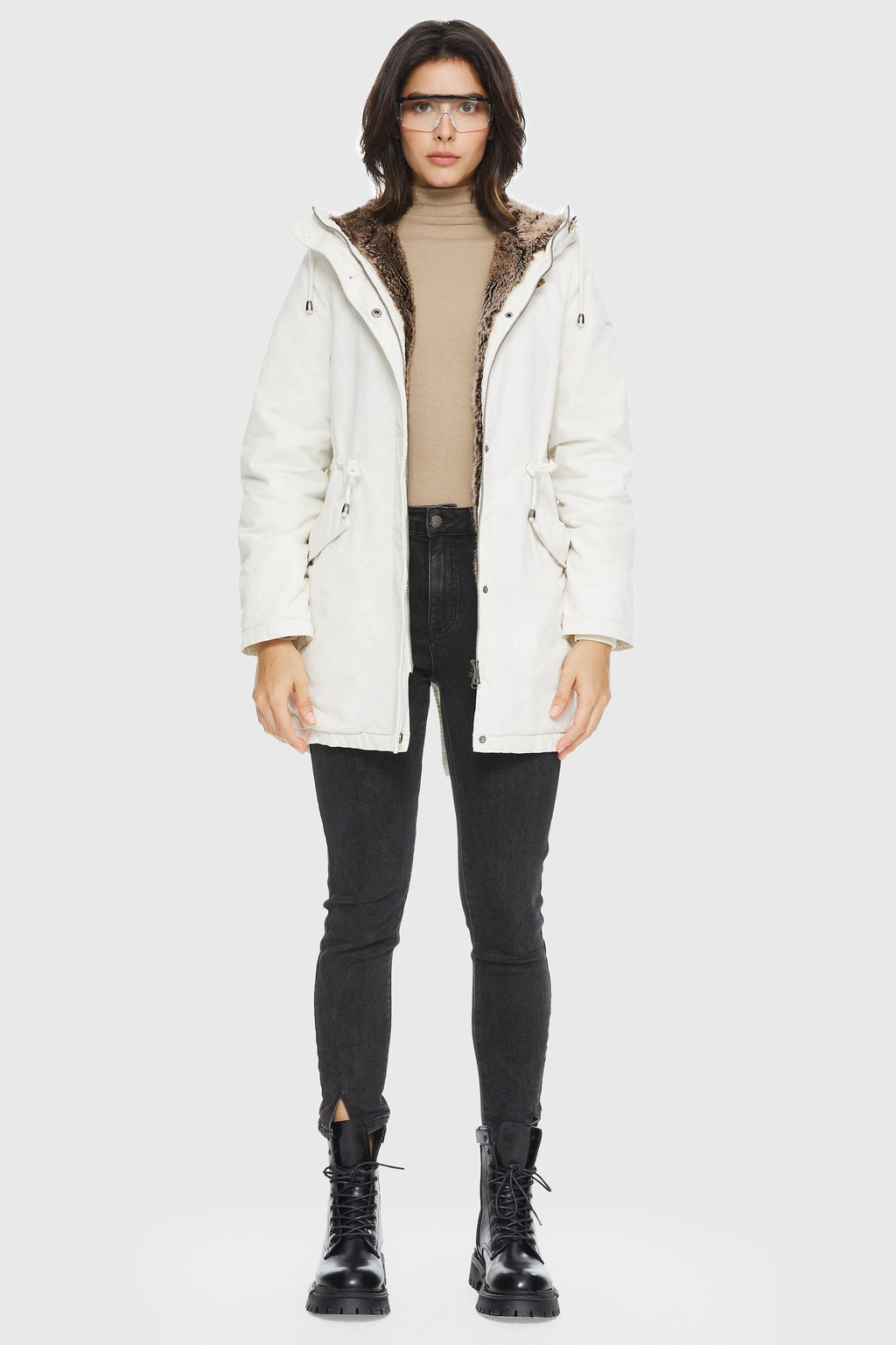 Faux Fur Lined Military Fleece Parka Jacket
