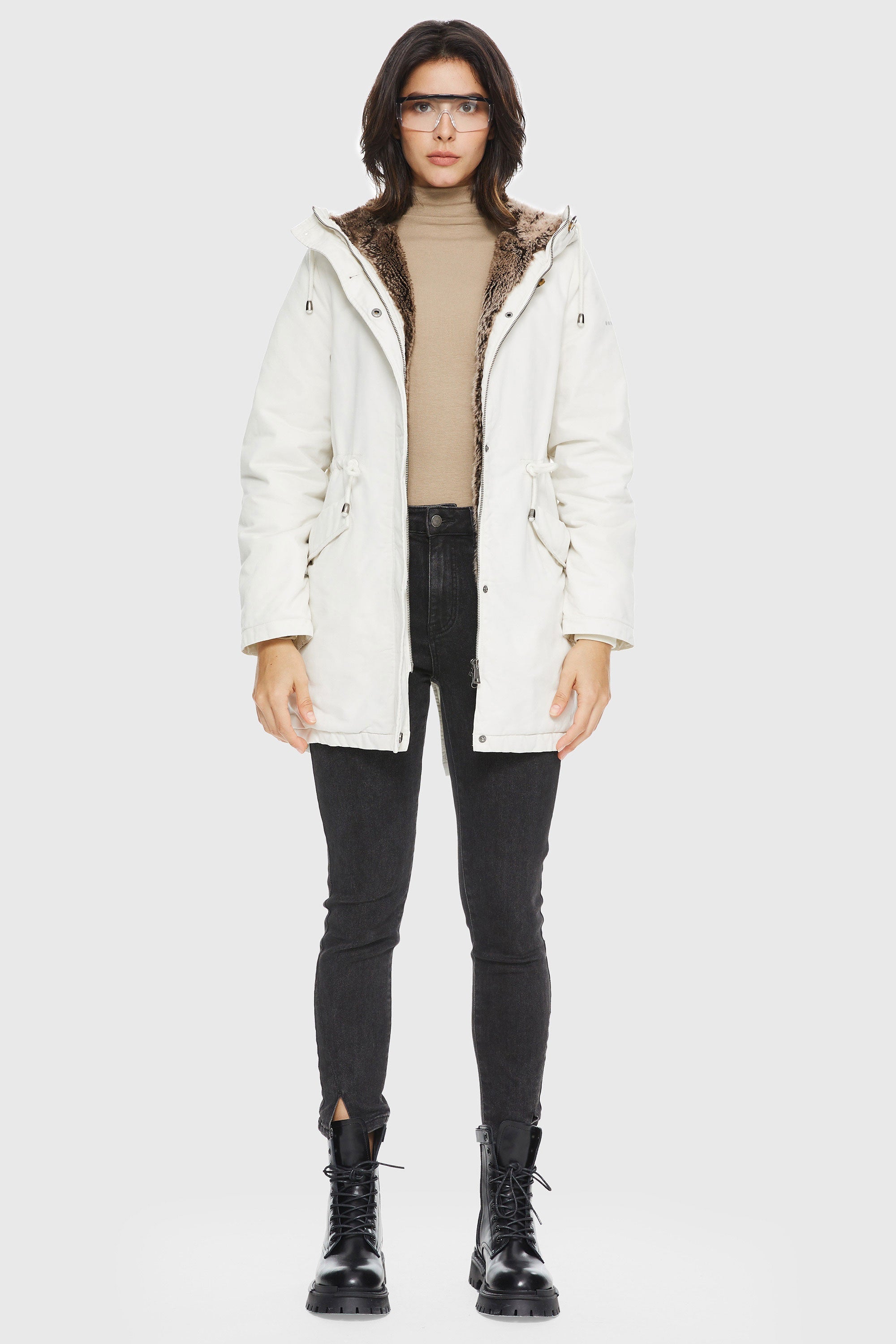 Faux Fur Lined Military Fleece Parka Jacket