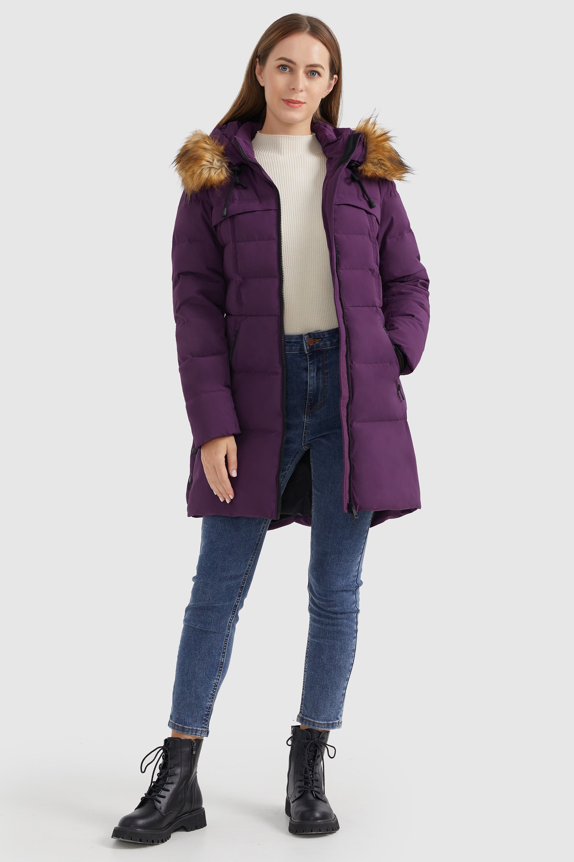 Faux Fur Trim Hood Winter Down Jacket
