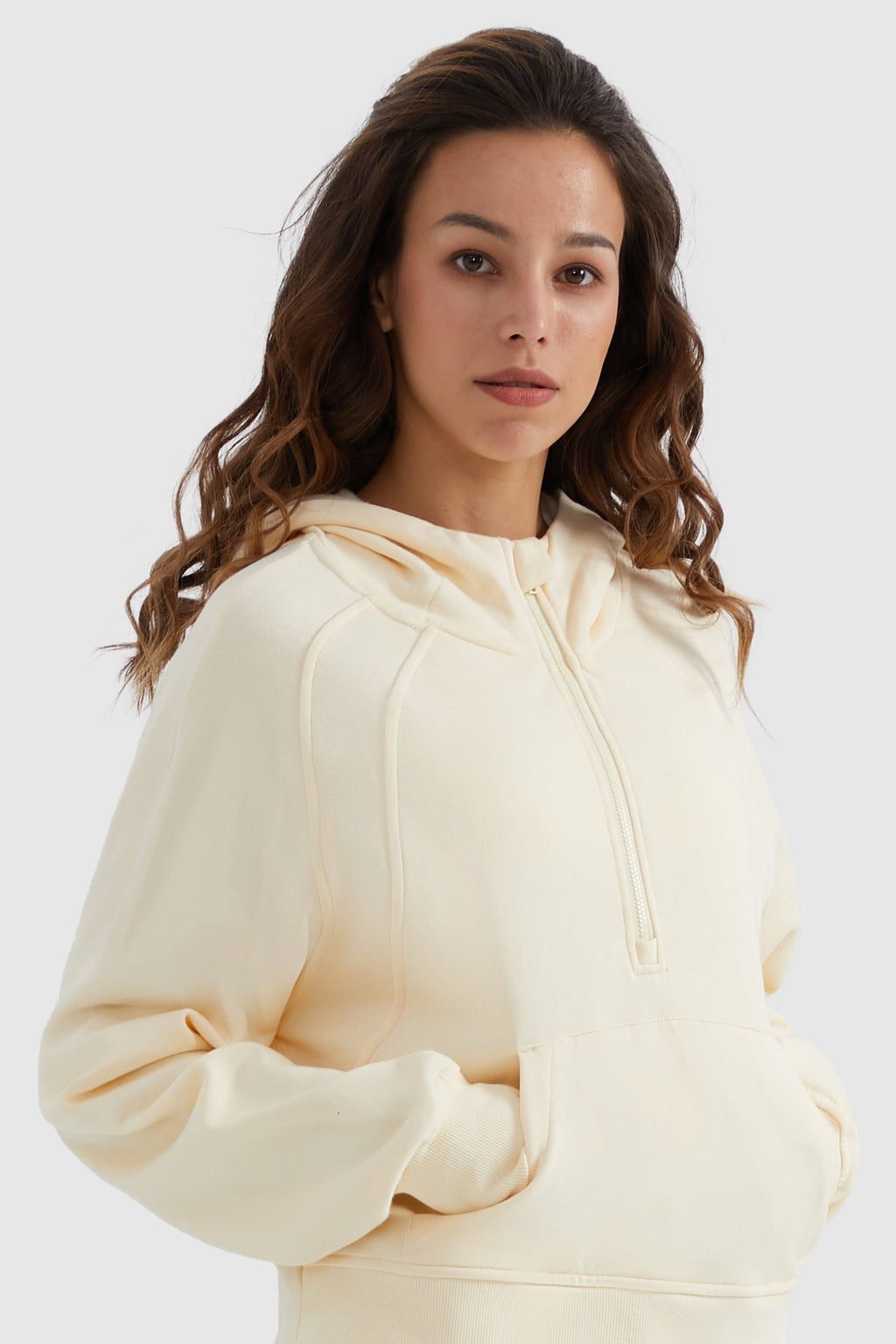 Half-Zip Kangaroo Pocket Cropped Sweatshirt