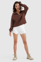 Half-Zip Kangaroo Pocket Cropped Sweatshirt