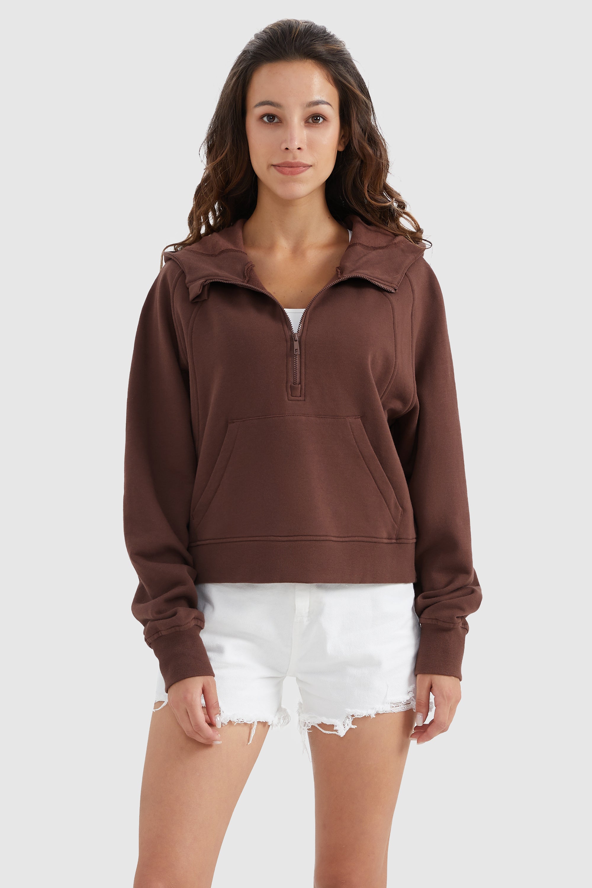 Half-Zip Kangaroo Pocket Cropped Sweatshirt