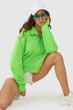 Half-Zip Kangaroo Pocket Cropped Sweatshirt