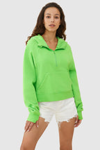 Half-Zip Kangaroo Pocket Cropped Sweatshirt