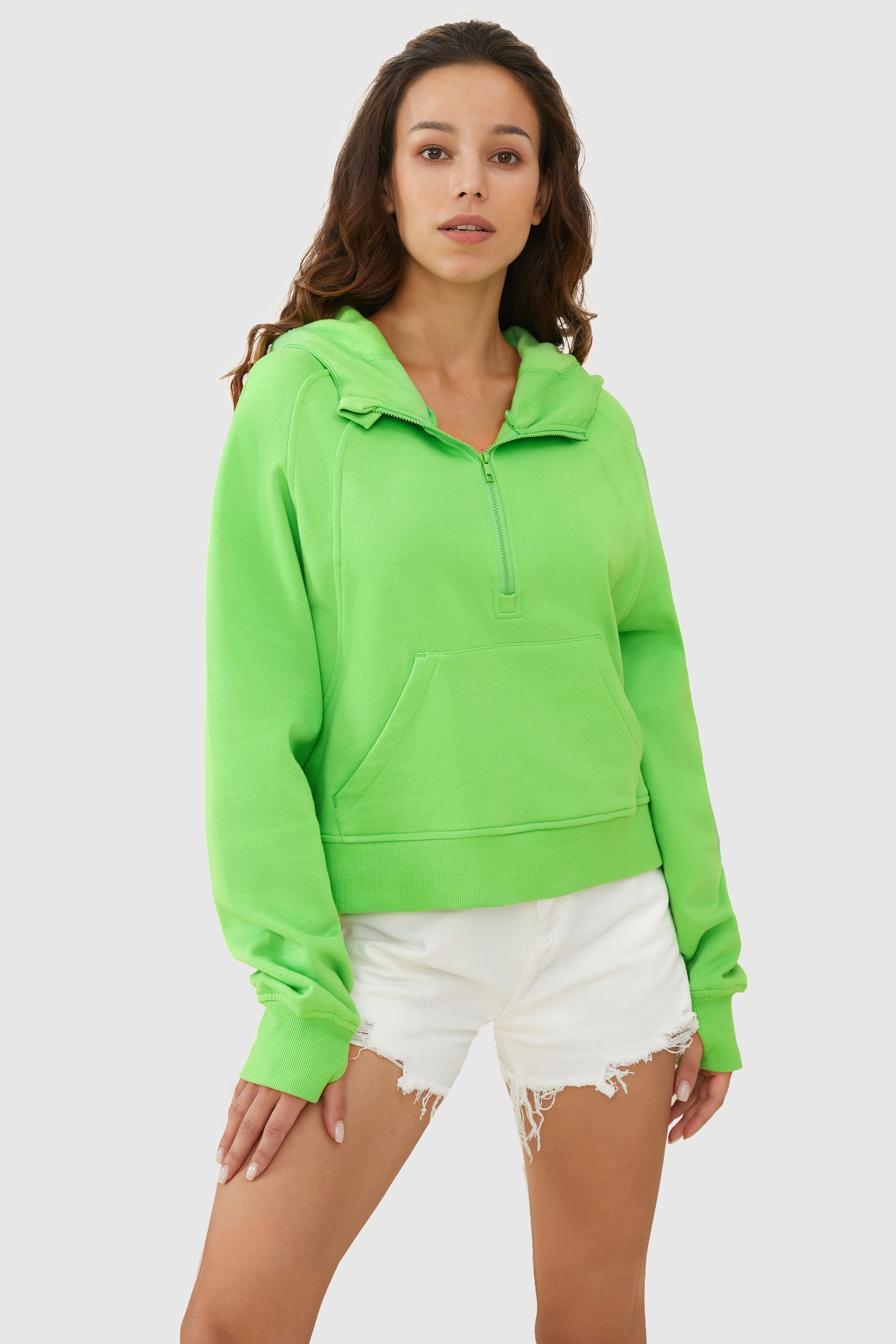 Half-Zip Kangaroo Pocket Cropped Sweatshirt
