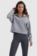 Half-Zip Kangaroo Pocket Cropped Sweatshirt
