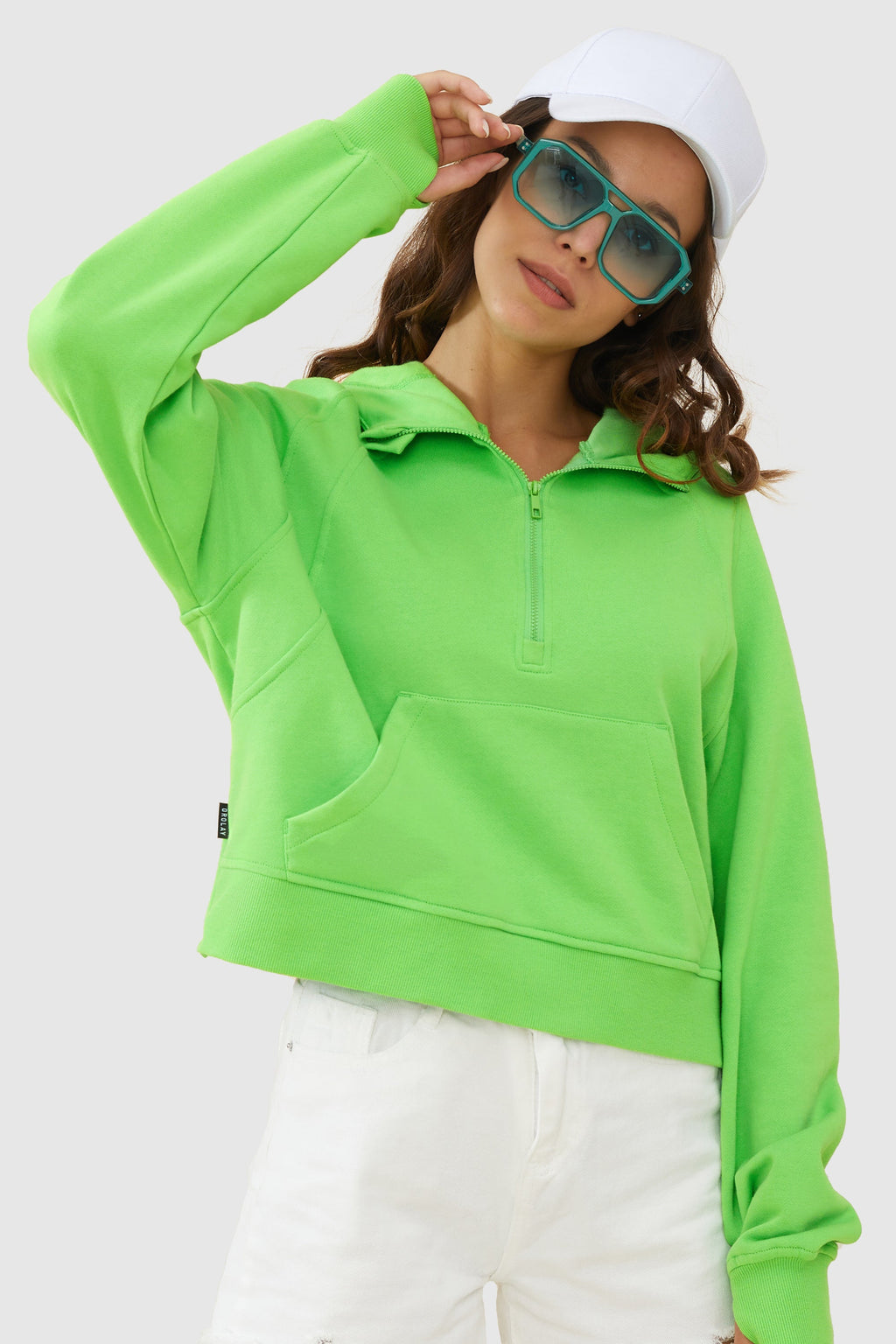 Half-Zip Kangaroo Pocket Cropped Sweatshirt