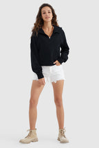 Half-Zip Kangaroo Pocket Cropped Sweatshirt
