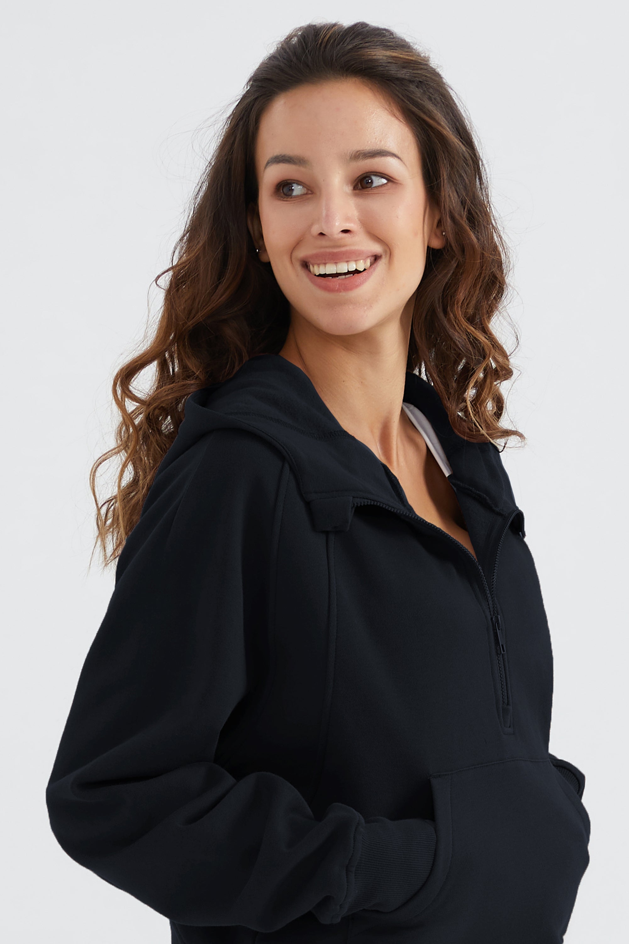 Half-Zip Kangaroo Pocket Cropped Sweatshirt