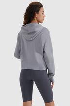 Half-Zip Kangaroo Pocket Cropped Sweatshirt