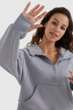 Half-Zip Kangaroo Pocket Cropped Sweatshirt
