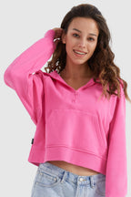 Half-Zip Kangaroo Pocket Cropped Sweatshirt