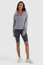 Half-Zip Kangaroo Pocket Cropped Sweatshirt