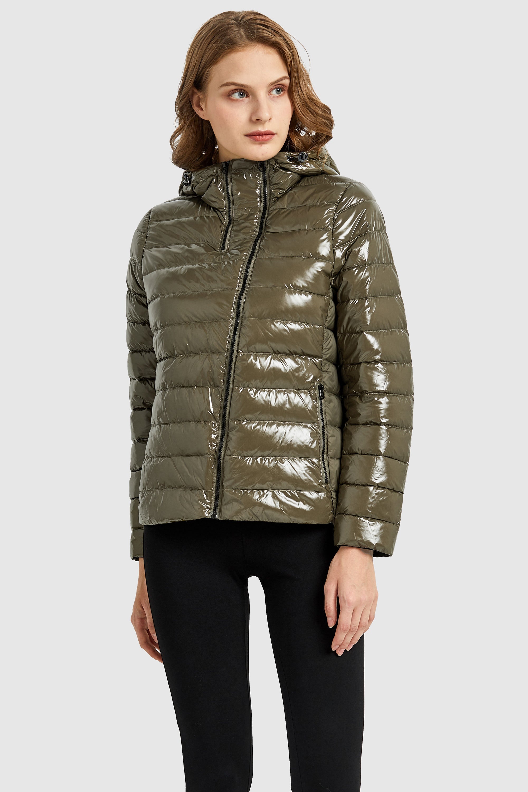 Inclined Zipper Sporty Down Winter Coat
