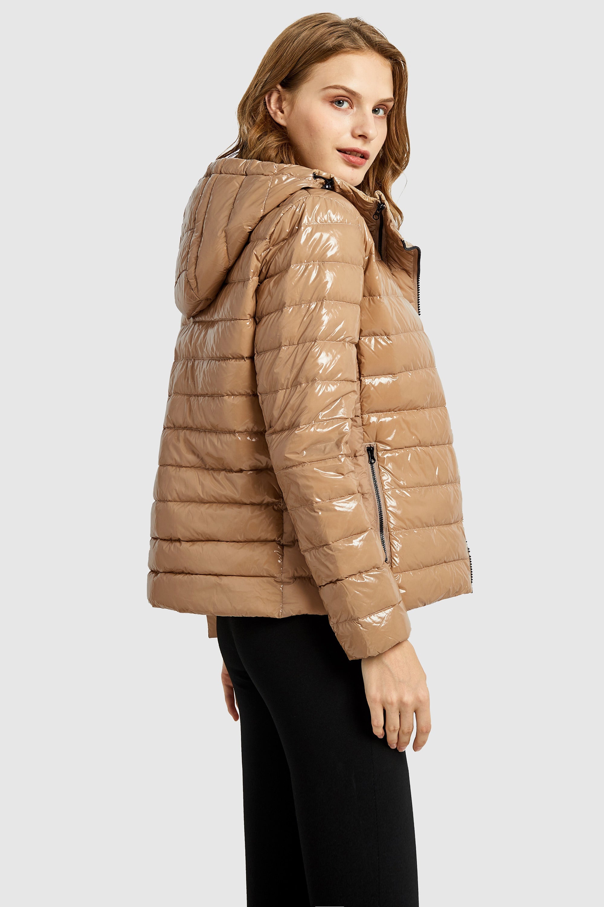 Inclined Zipper Sporty Down Winter Coat