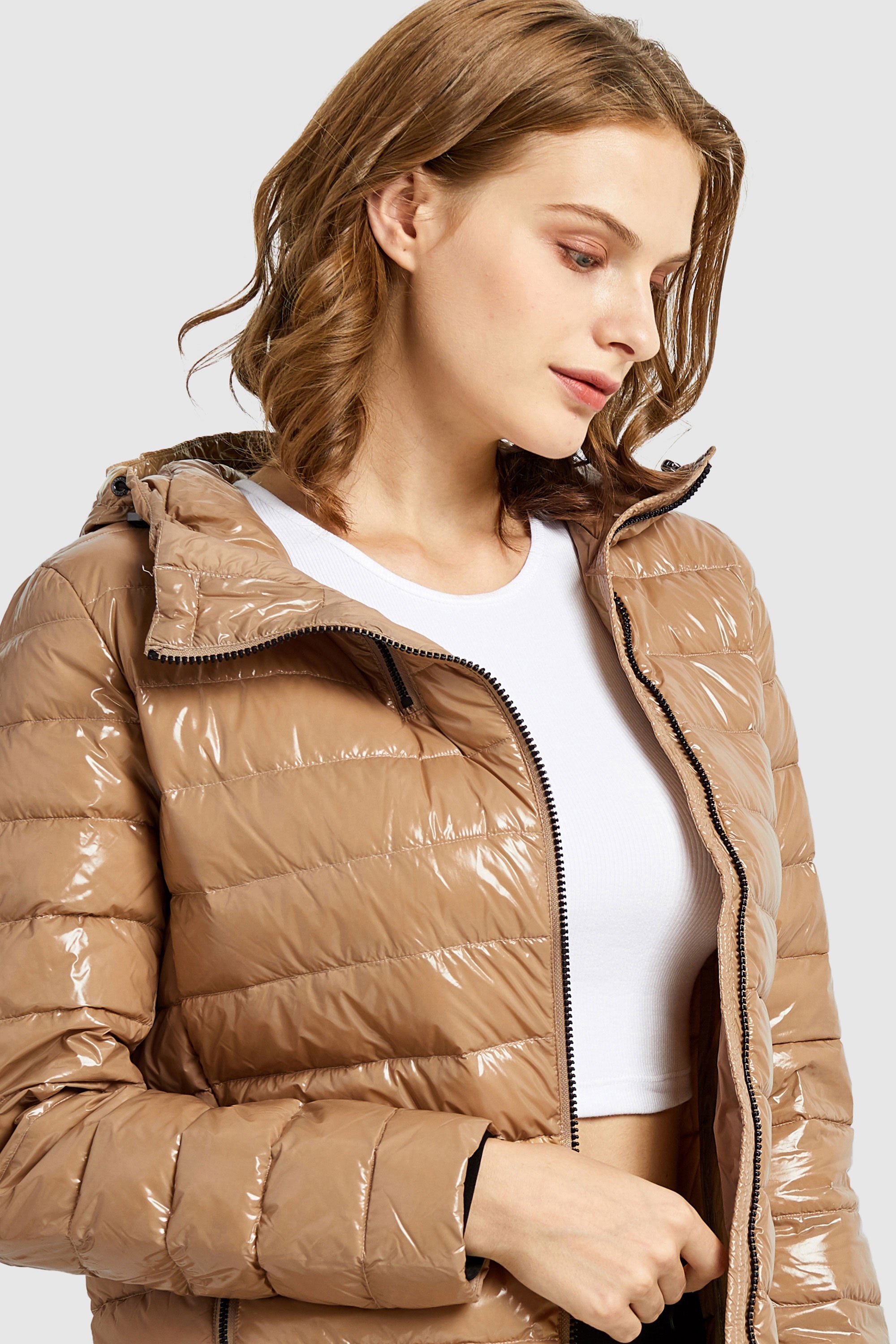 Inclined Zipper Sporty Down Winter Coat