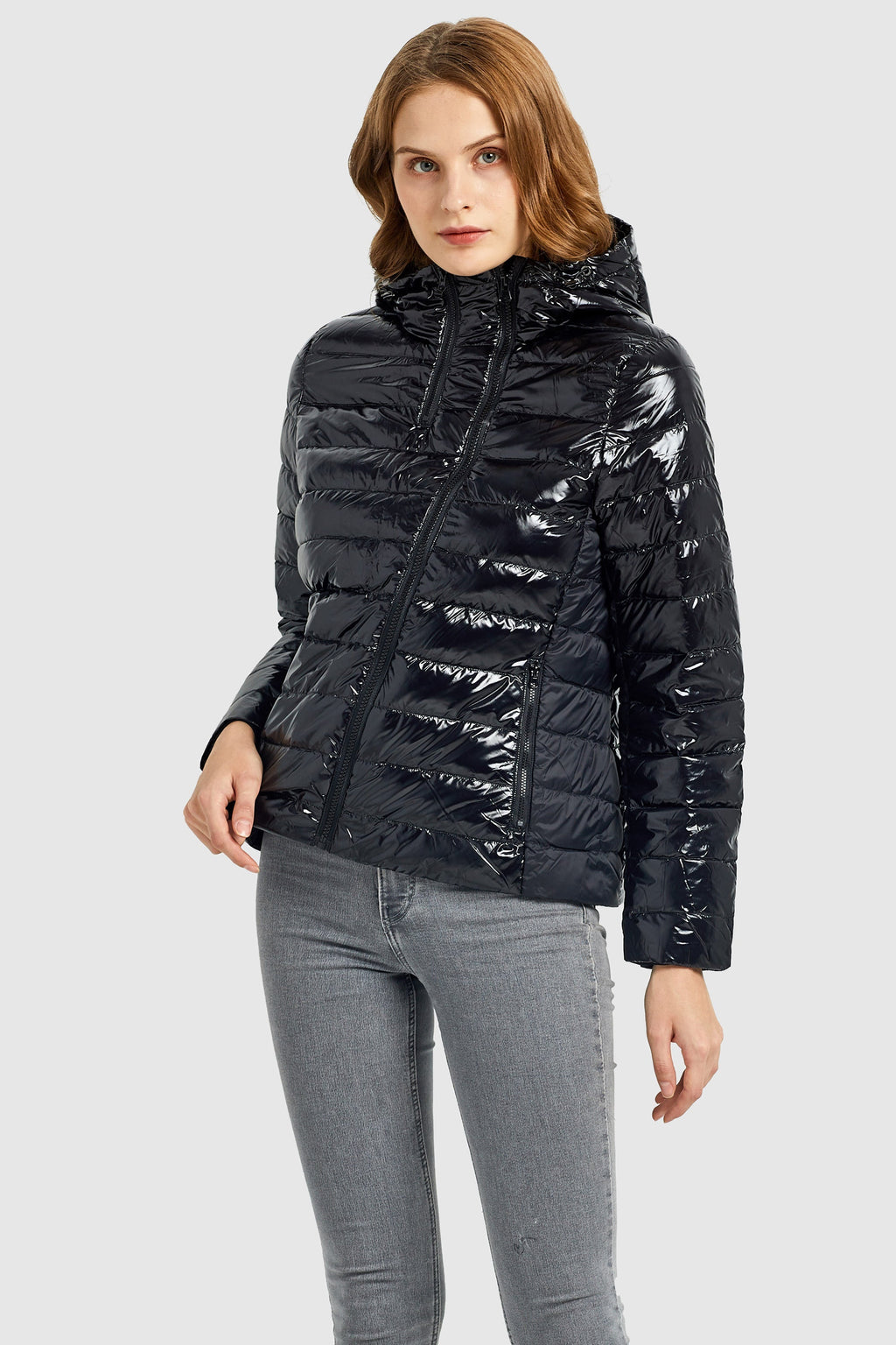 Inclined Zipper Sporty Down Winter Coat