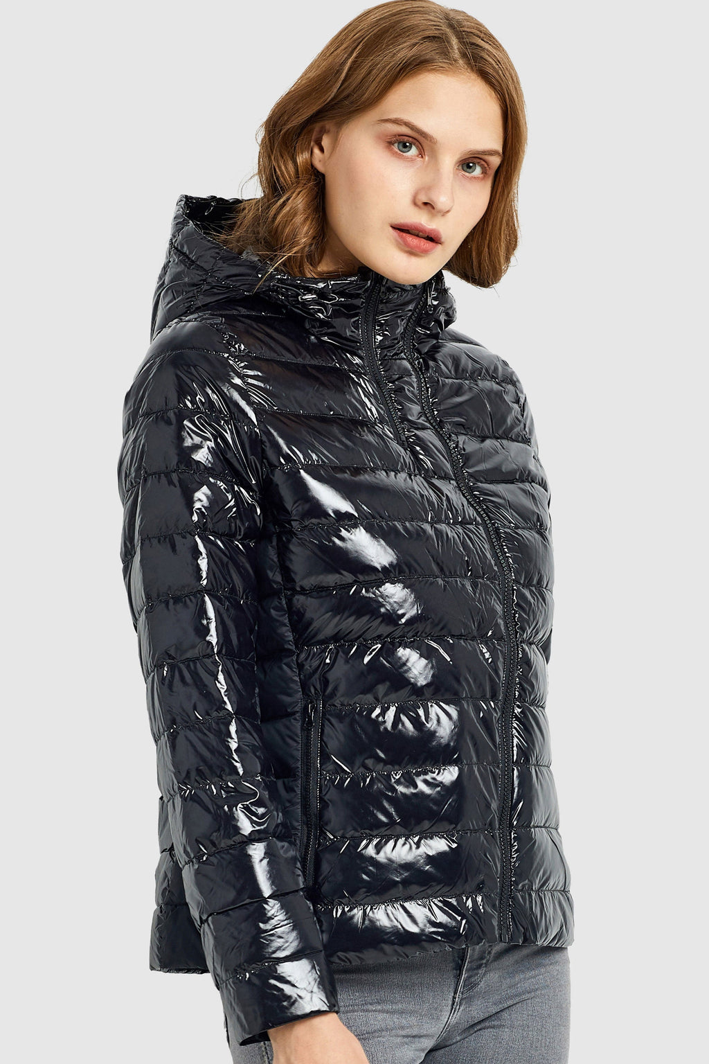 Inclined Zipper Sporty Down Winter Coat