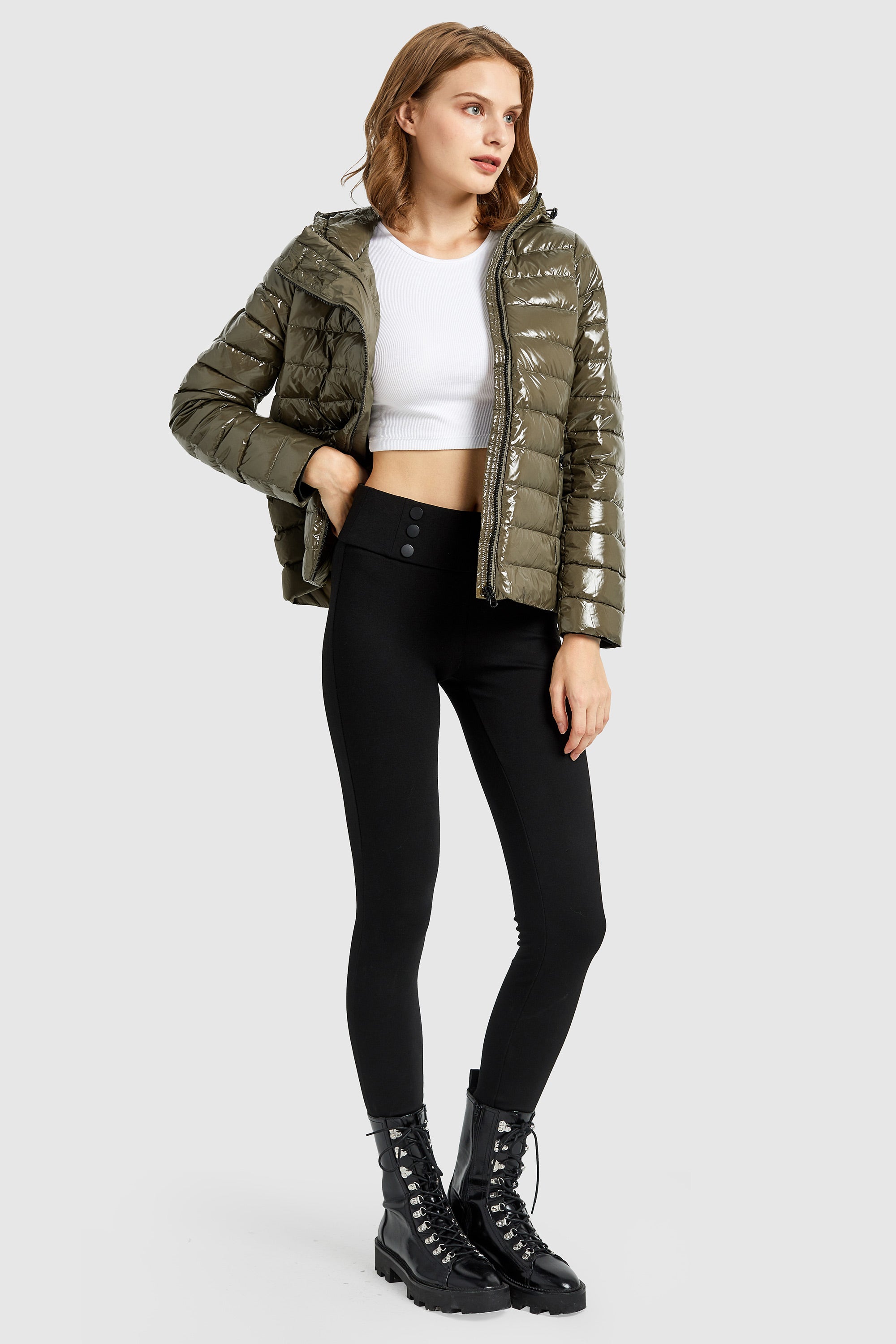 Inclined Zipper Sporty Down Winter Coat