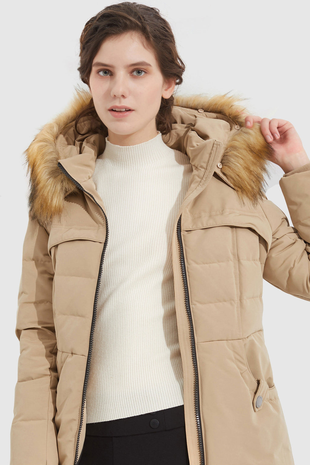 Light Down Jacket Fur Trim Hooded Coat