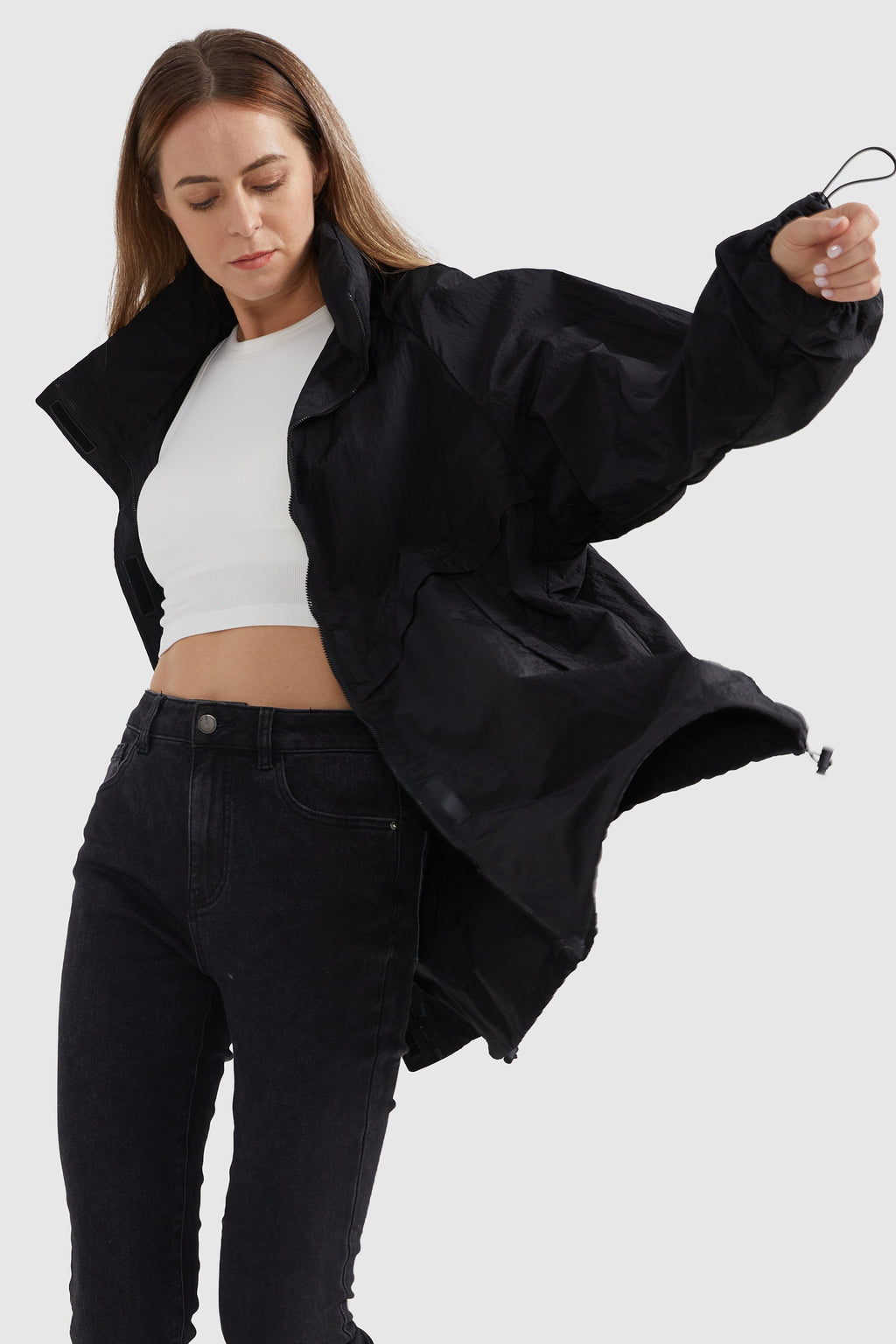 Lightweight Drawstring Hem Rain Jacket